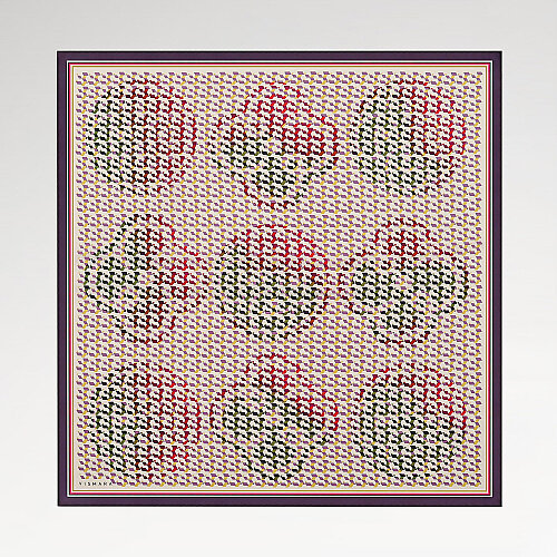 Mürdüm İzometrik Monogram Desenli Twill İpek Eşarp