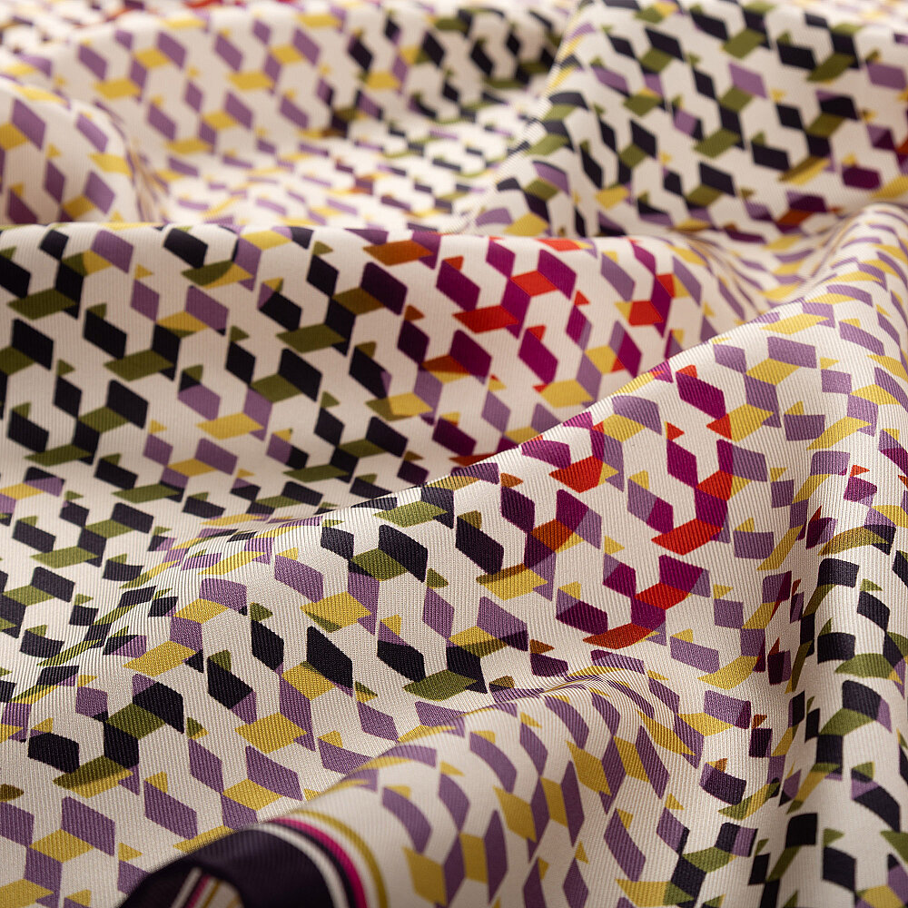 Mürdüm İzometrik Monogram Desenli Twill İpek Eşarp - 2