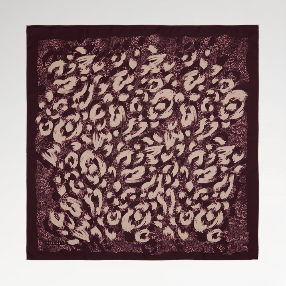 Mürdüm Leopar Desenli Twill İpek Eşarp