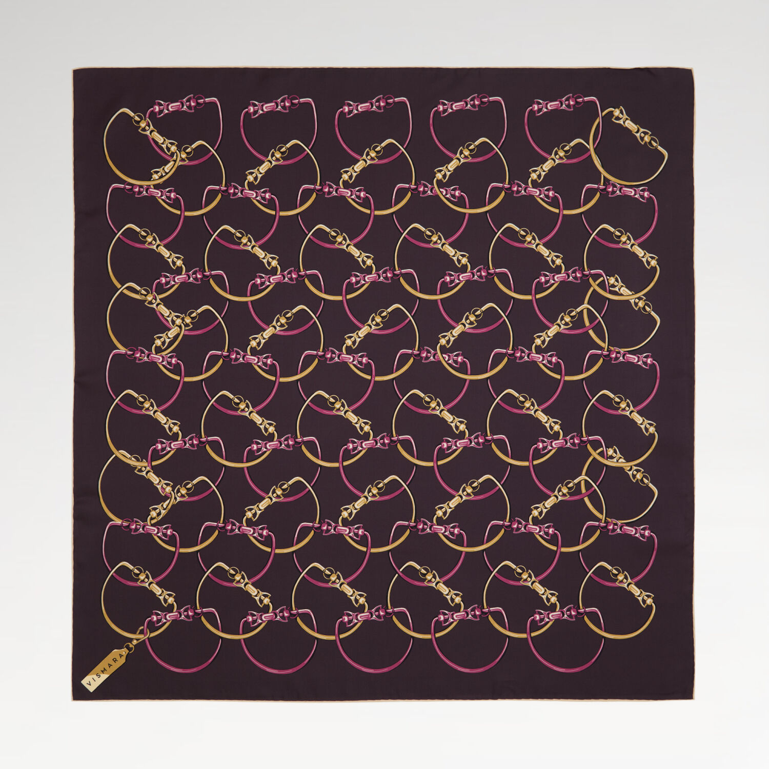 Mürdüm Zincir Desen Twill İpek Eşarp - 1