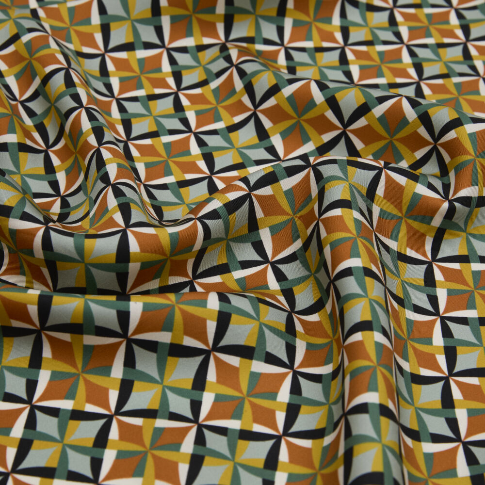 Mustard Diamond Line Retro Pattern Twill Silk Square Scarf - Vismara