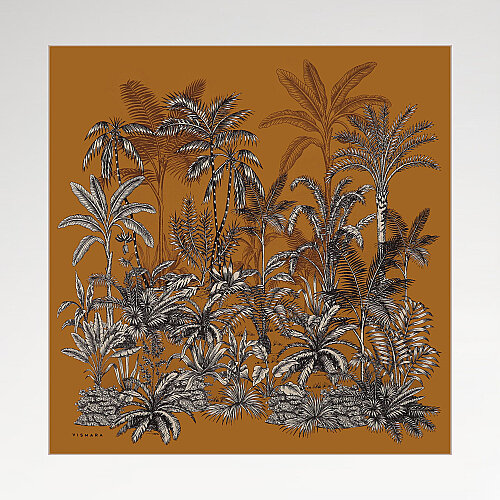 Mustard Exotic Oasis Patterned Twill Silk Square Scarf