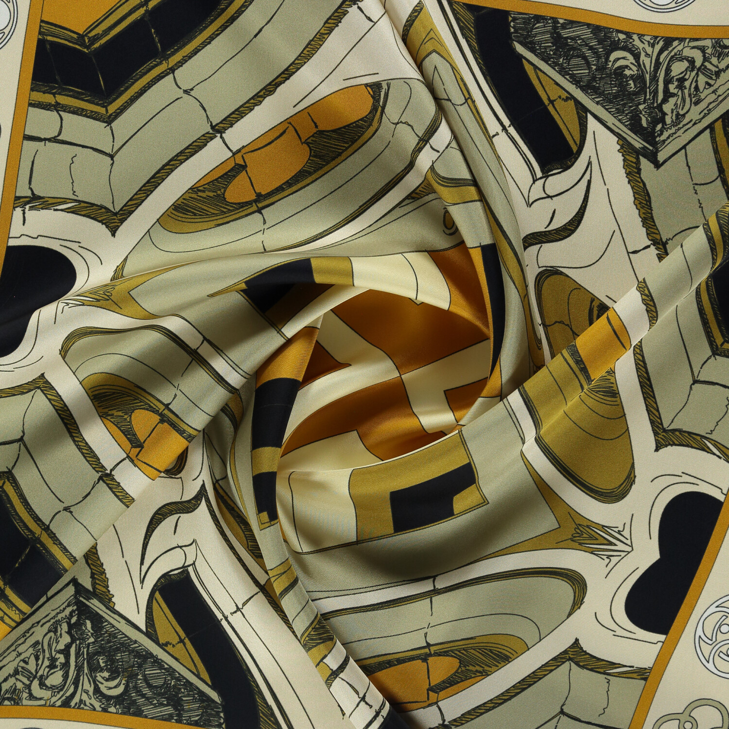 Mustard Linear Columns Patterned Twill Silk Square Scarf - 2