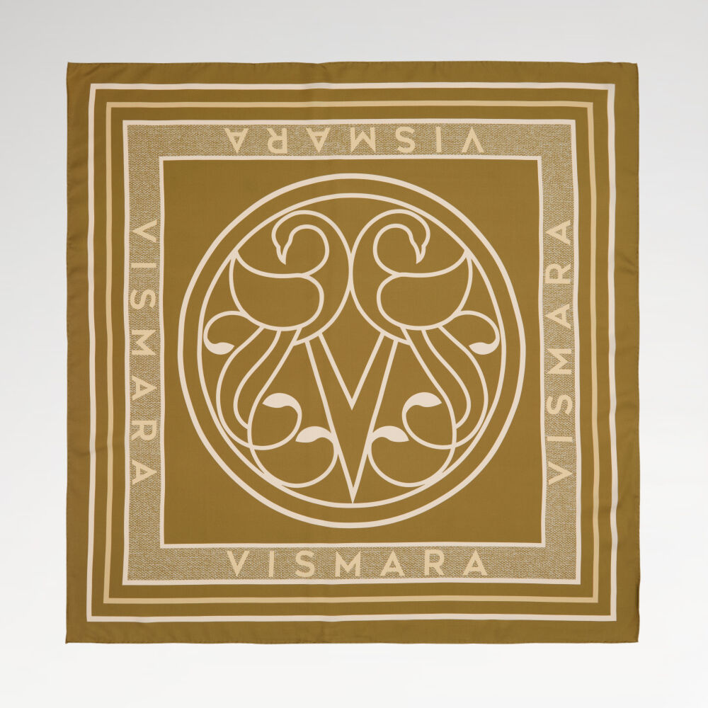 Mustard Vismara Swan Pattern Twill Silk Square Scarf