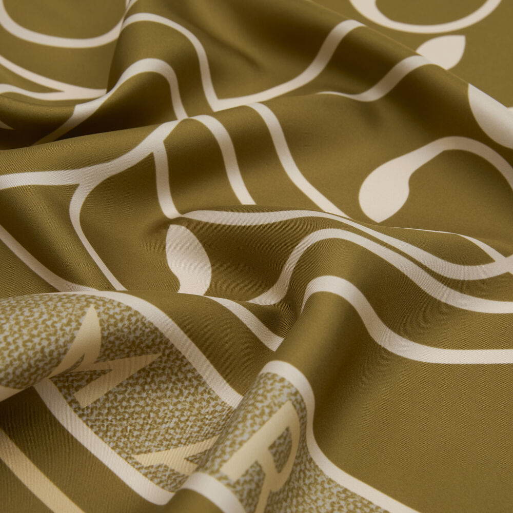 Mustard Vismara Swan Pattern Twill Silk Square Scarf - Vismara