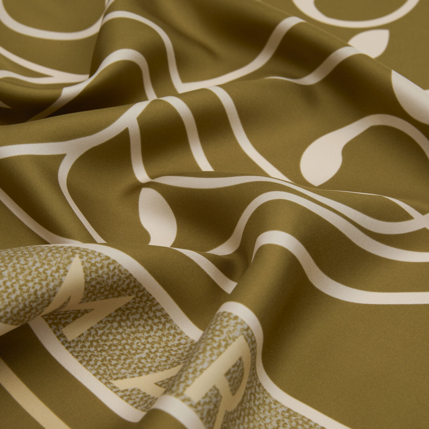 Mustard Vismara Swan Pattern Twill Silk Square Scarf - 2