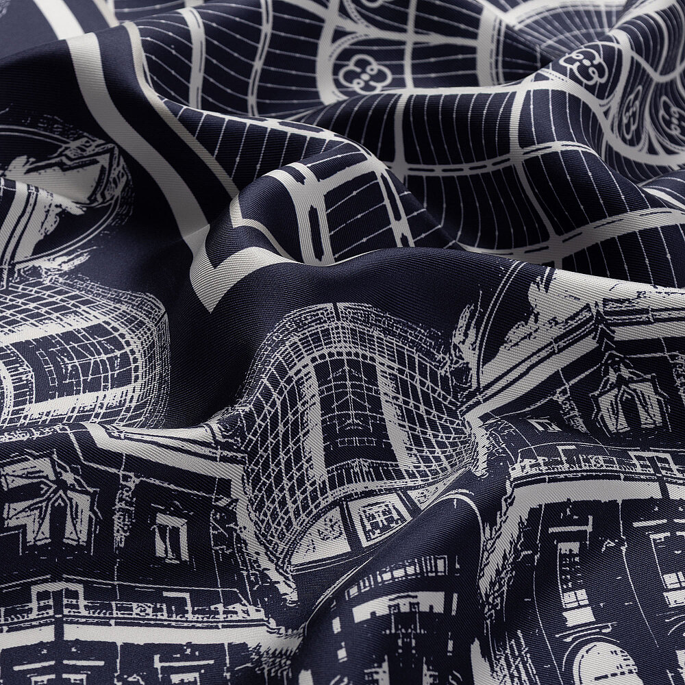 Navy Blue and White Galleria Dome Patterned Twill Silk Square Scarf - 2