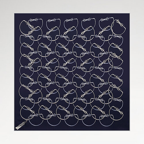Navy Blue Chain Pattern Silk Square Scarf
