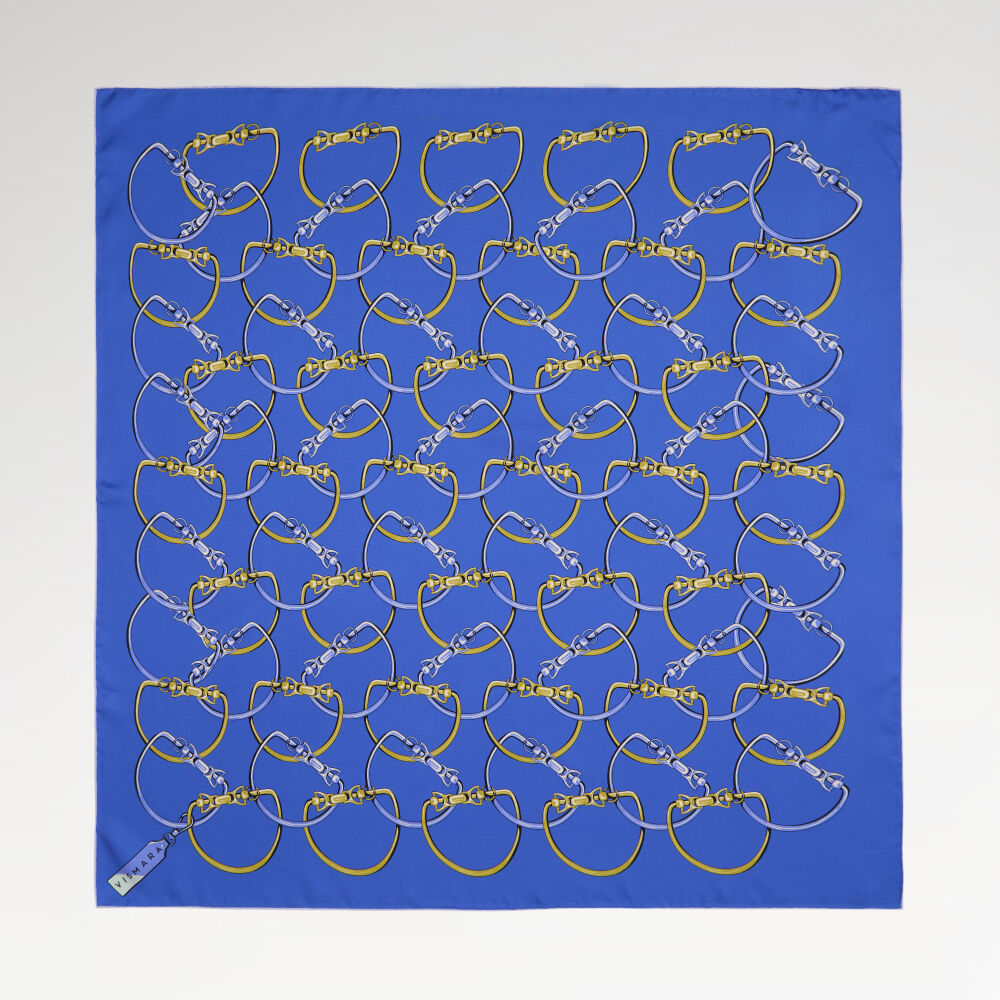 Navy Blue Chain Pattern Twill Silk Square Scarf