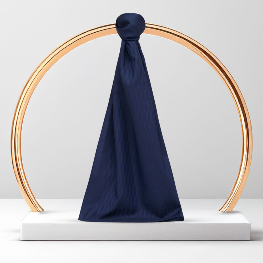 Navy Blue Drop Pattern Jacquard Wool Silk Scarf