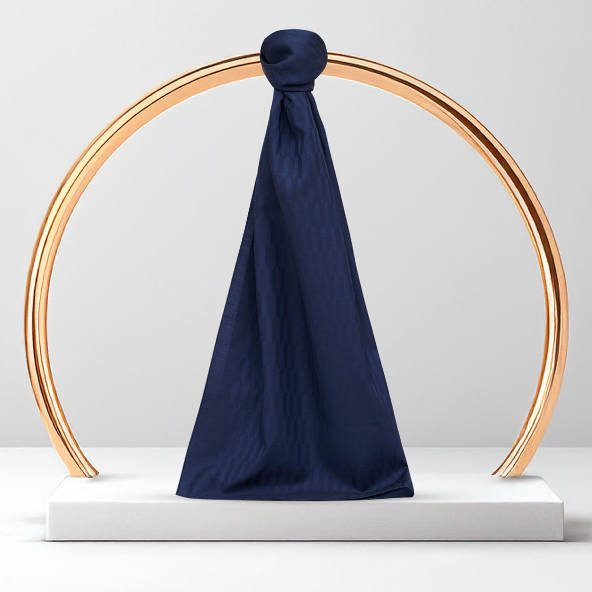 Navy Blue Drop Pattern Jacquard Wool Silk Scarf - 1