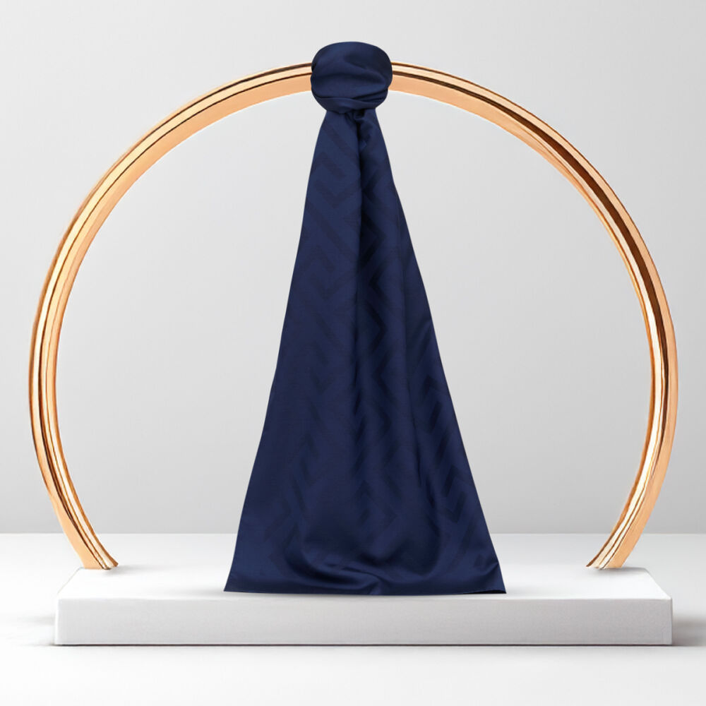 Navy Blue G Pattern Jacquard Wool Silk Scarf