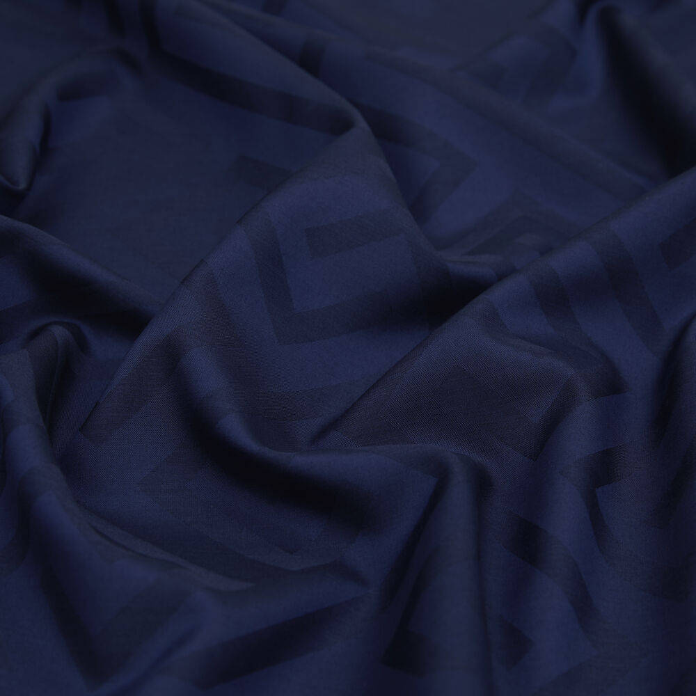 Navy Blue G Pattern Jacquard Wool Silk Scarf - Vismara