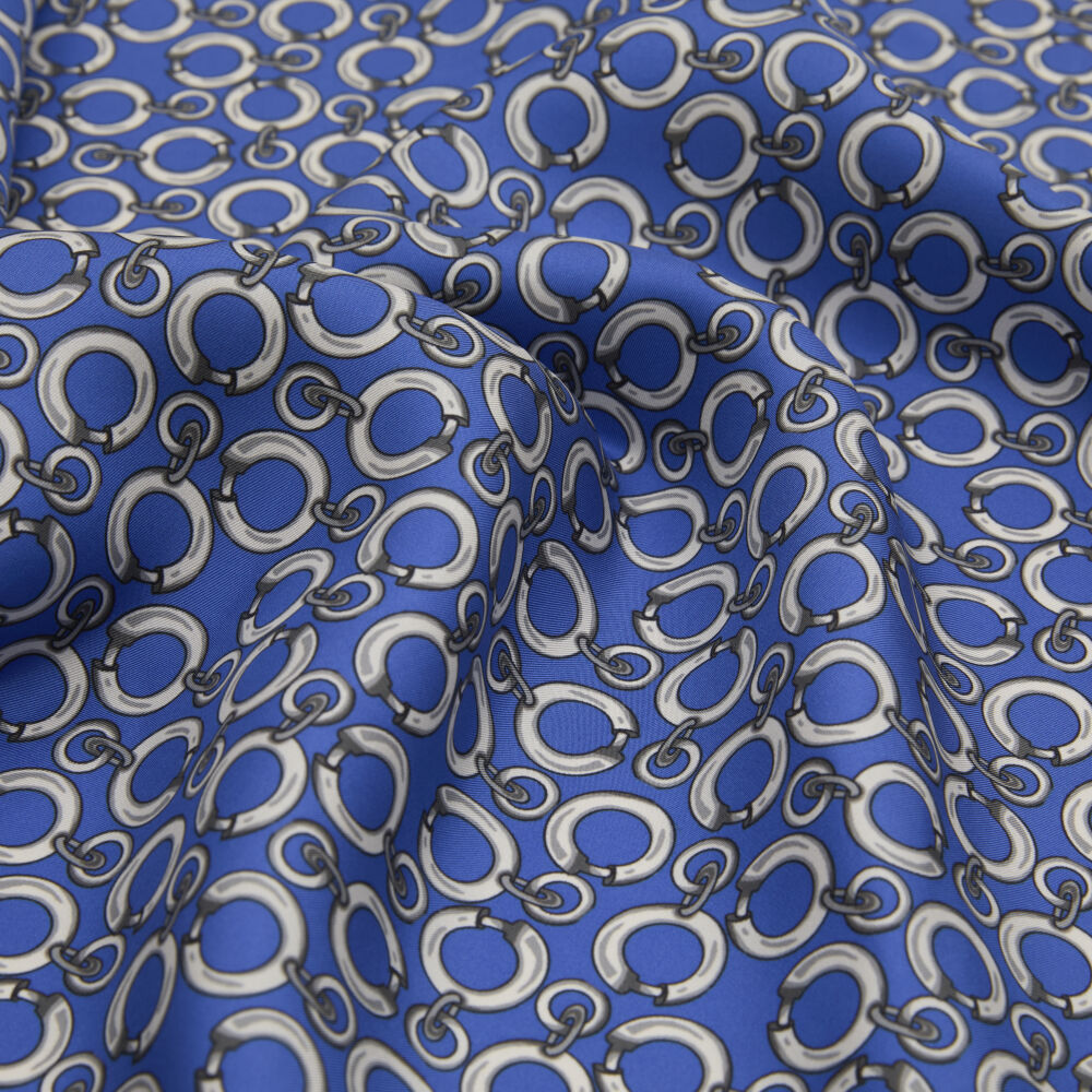 Navy Blue Link Chain Pattern Twill Silk Square Scarf - Vismara