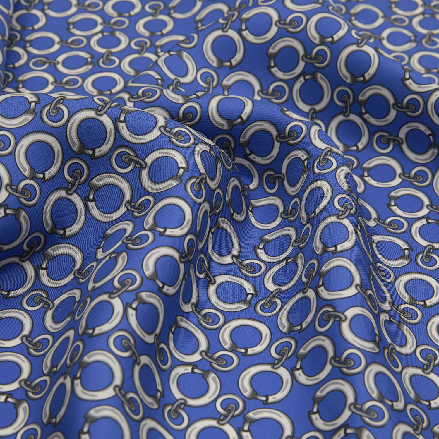 Navy Blue Link Chain Pattern Twill Silk Square Scarf - 2