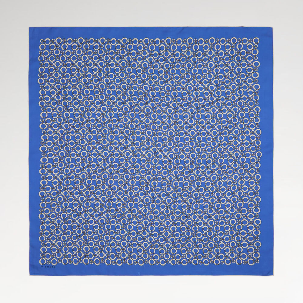 Navy Blue Link Chain Pattern Twill Silk Square Scarf