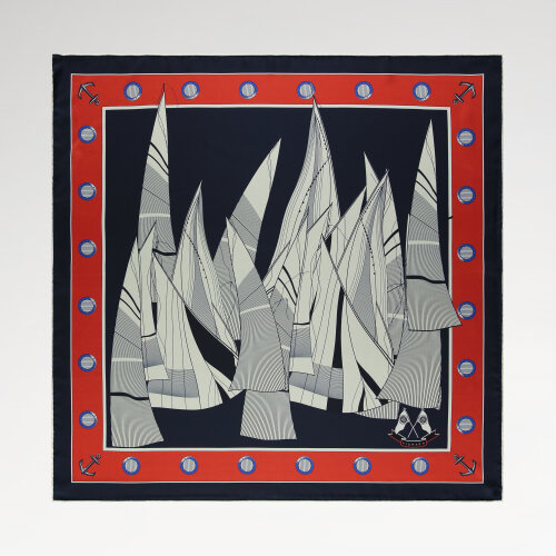 Navy Blue Sail Patterned Silk Square Scarf