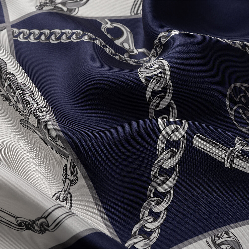 Navy Blue Vismara Chain Pattern Silk Square Scarf - 2