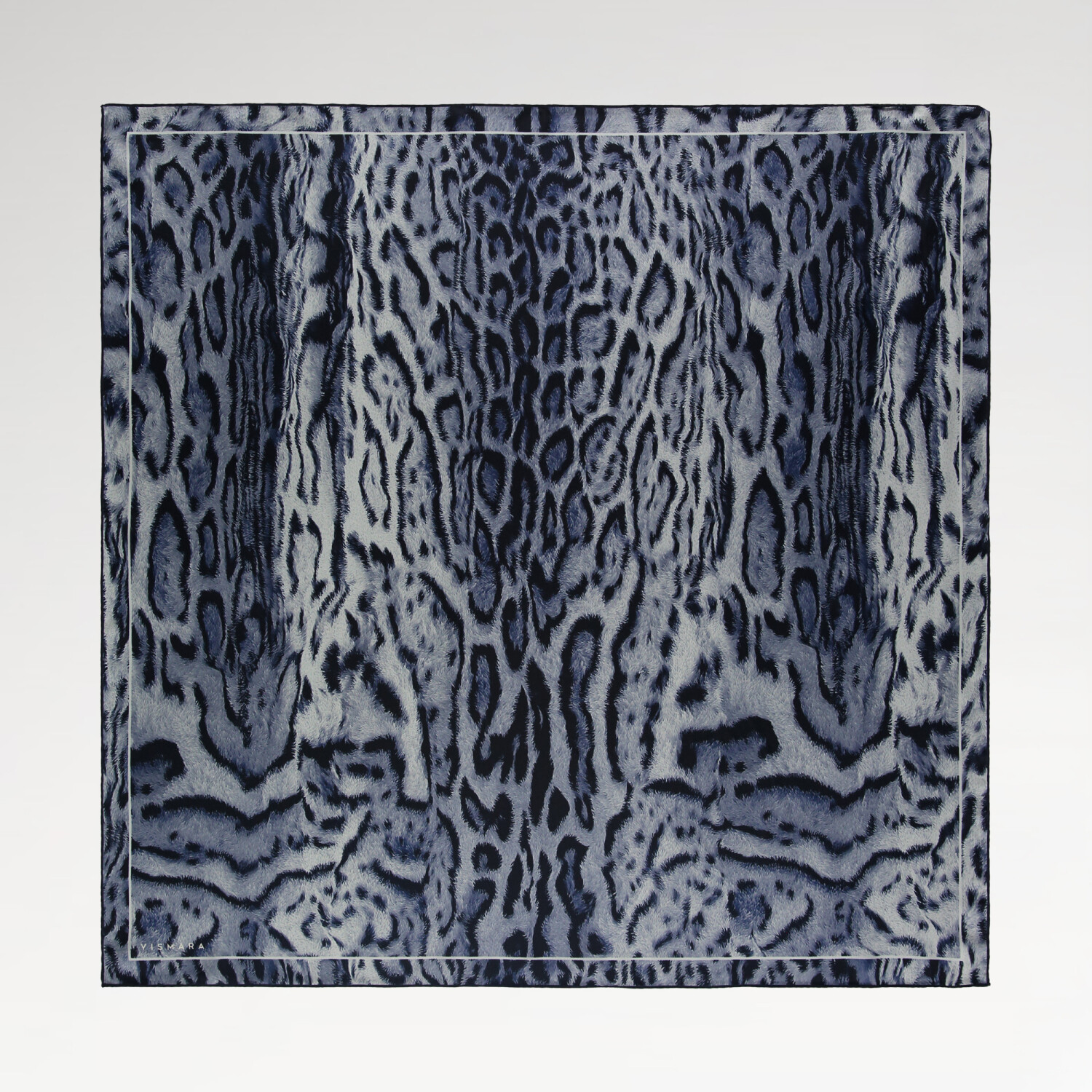 Navy Blue Leopard Motif Pattern Twill Silk Square Scarf - 1