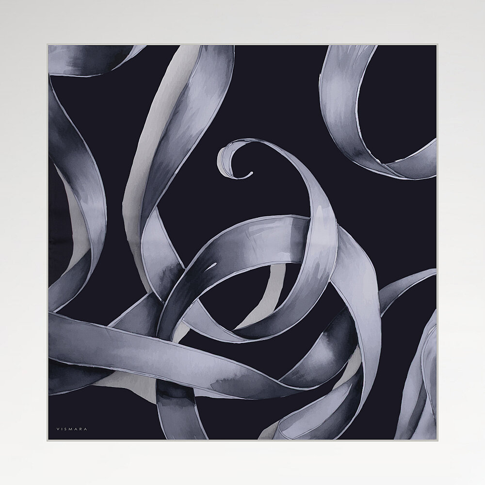 Navy Vismara Infinita Patterned Satin Silk Square Scarf - 1