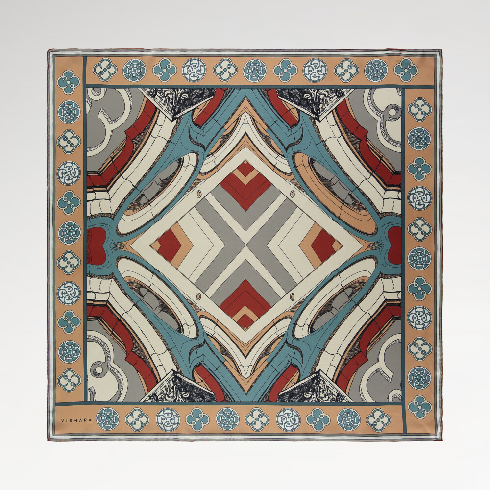 Oil Linear Columns Patterned Twill Silk Square Scarf