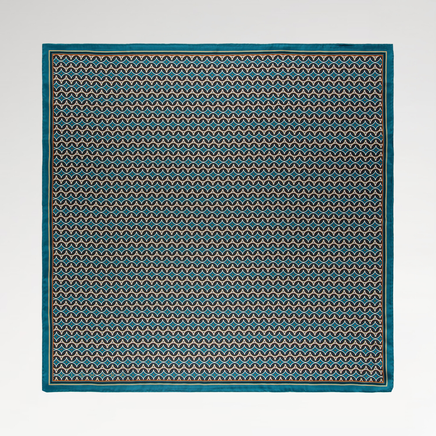 Petrol Retro Pattern Twill Silk Square Scarf - 1