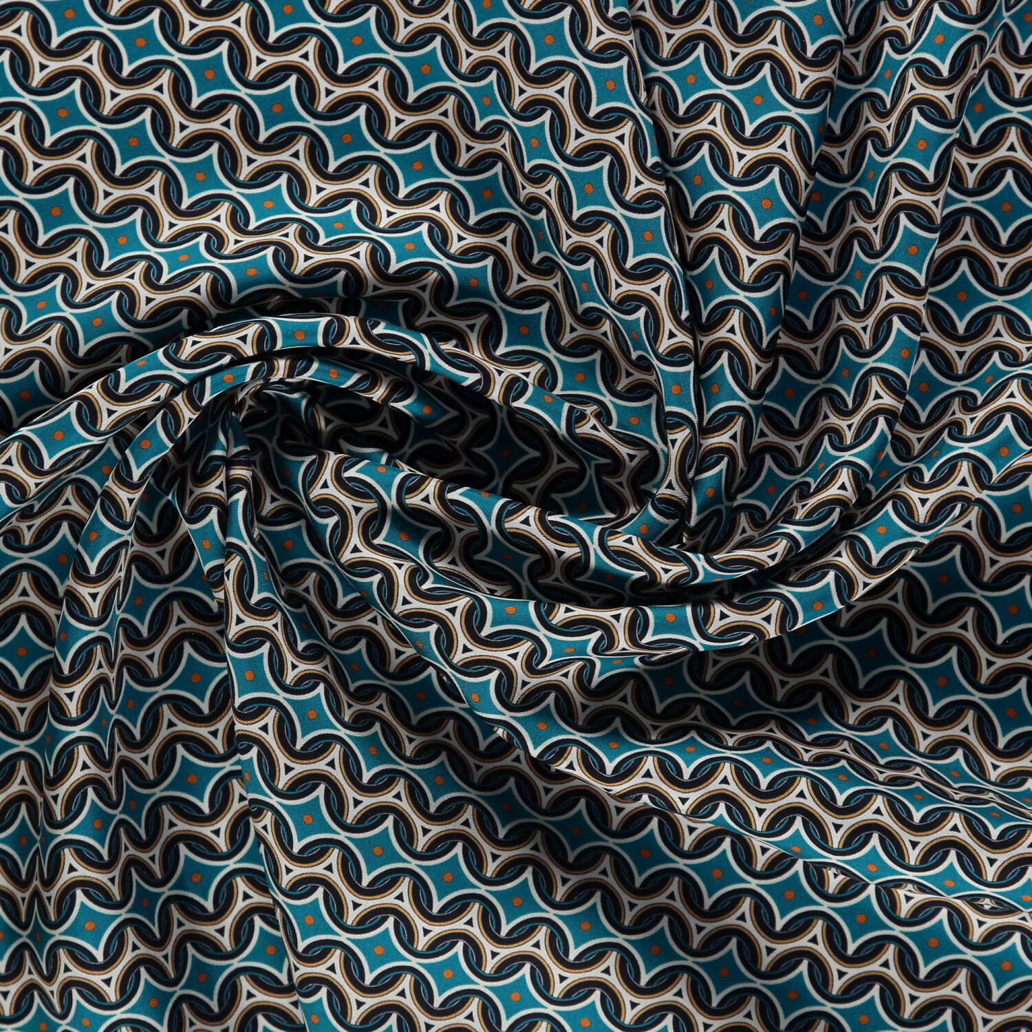 Petrol Retro Pattern Twill Silk Square Scarf - 2
