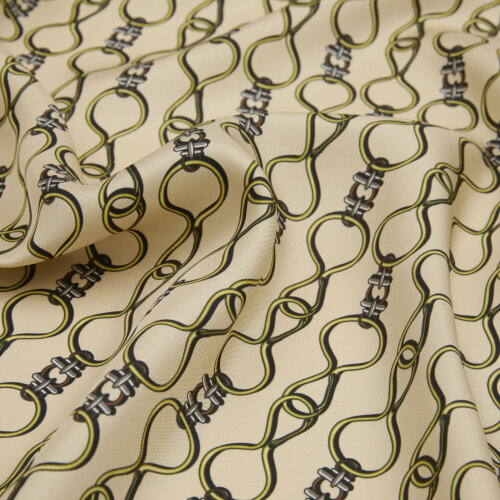 Olive Green Vector Chain Pattern Twill Silk Square Scarf - Vismara