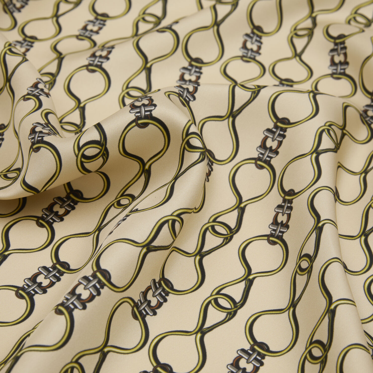 Olive Green Vector Chain Pattern Twill Silk Square Scarf - 2