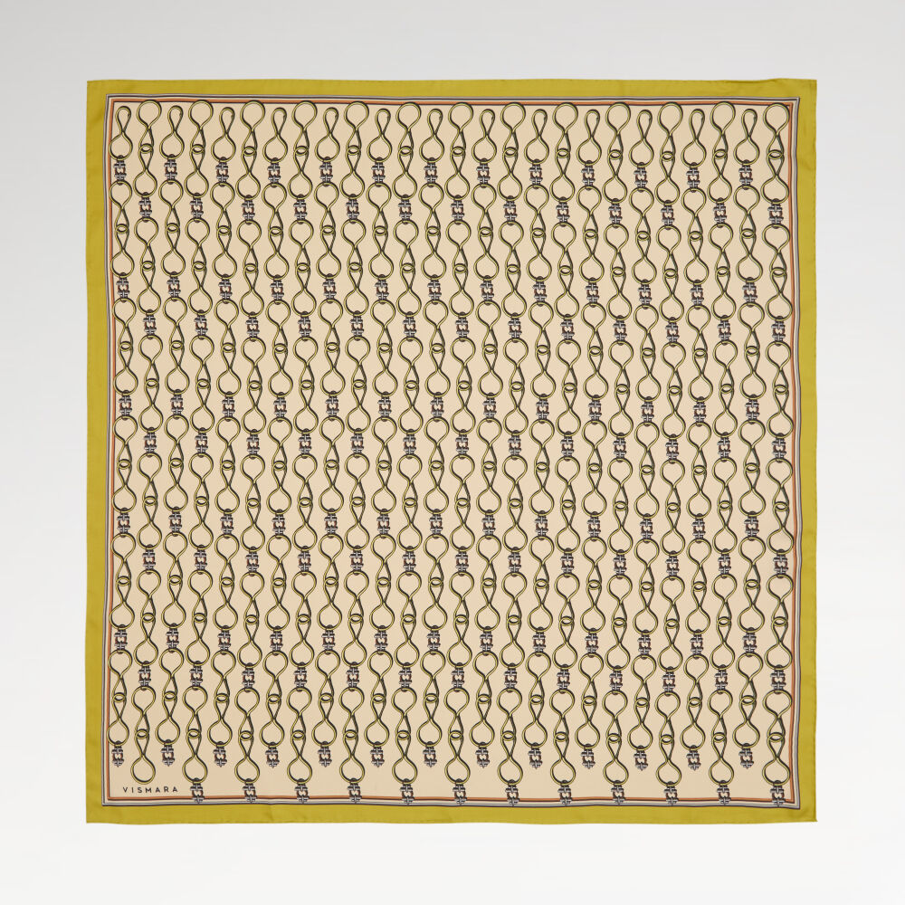 Olive Green Vector Chain Pattern Twill Silk Square Scarf