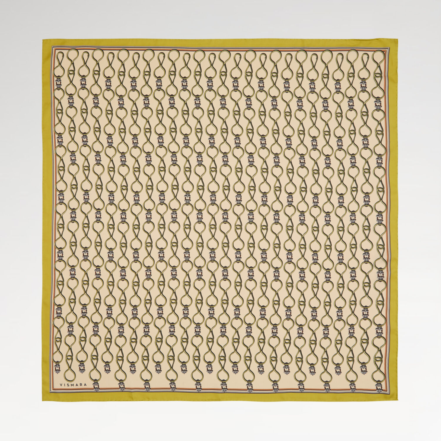 Olive Green Vector Chain Pattern Twill Silk Square Scarf - 1