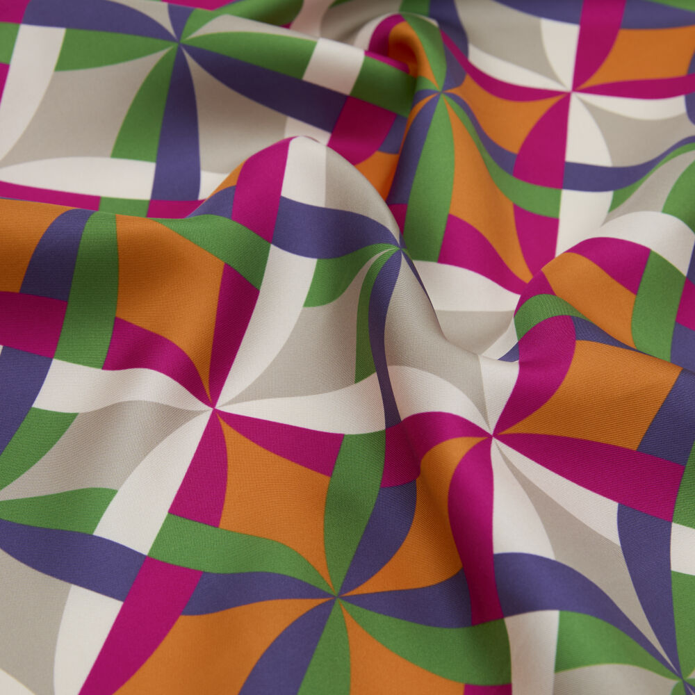 Orange Antique Mosaic Patterned Twill Silk Square Scarf - Vismara