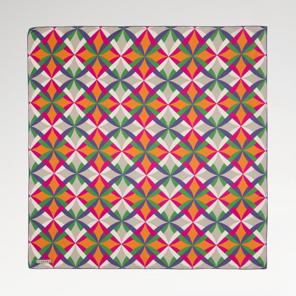 Orange Antique Mosaic Patterned Twill Silk Square Scarf