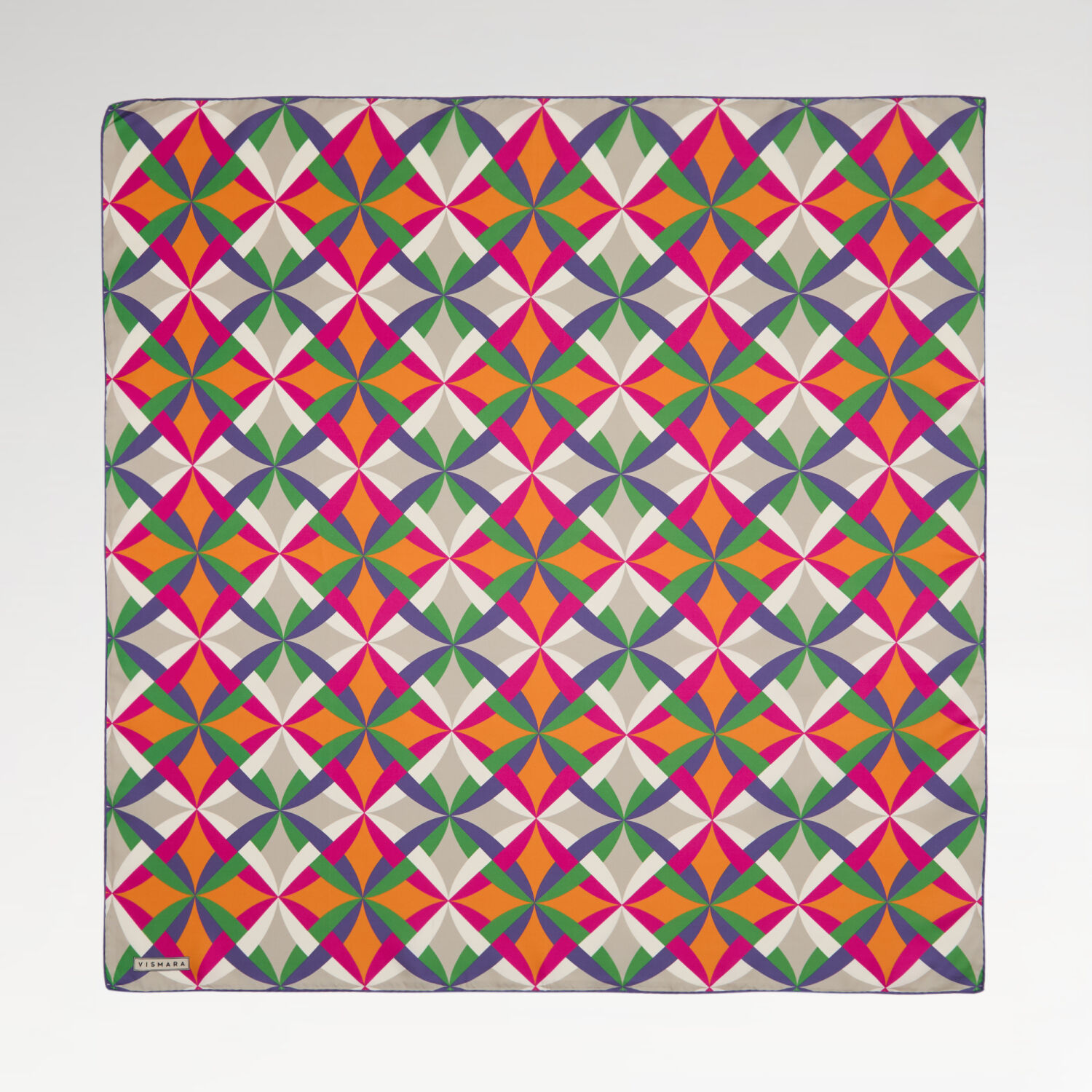 Orange Antique Mosaic Patterned Twill Silk Square Scarf - 1
