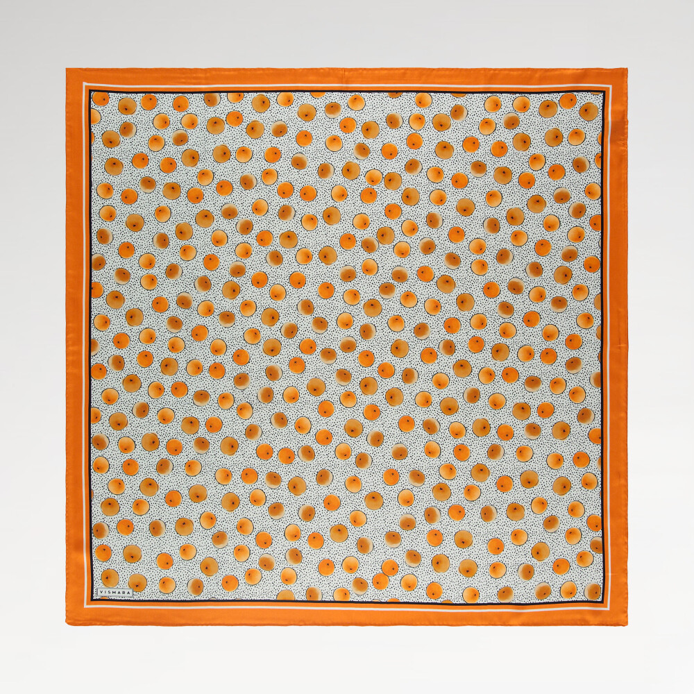 Orange Artistic Dot Pattern Twill Silk Square Scarf