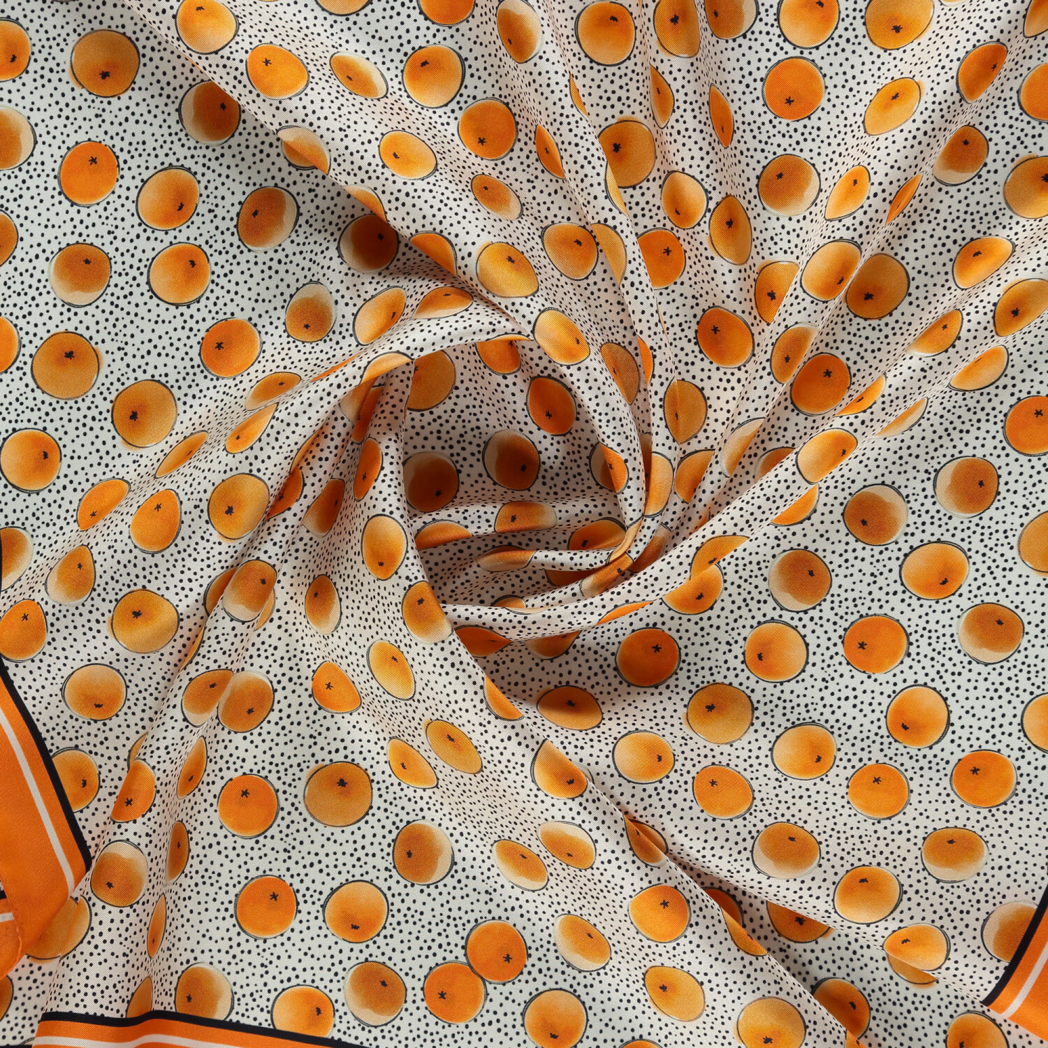 Orange Artistic Dot Pattern Twill Silk Square Scarf - 2