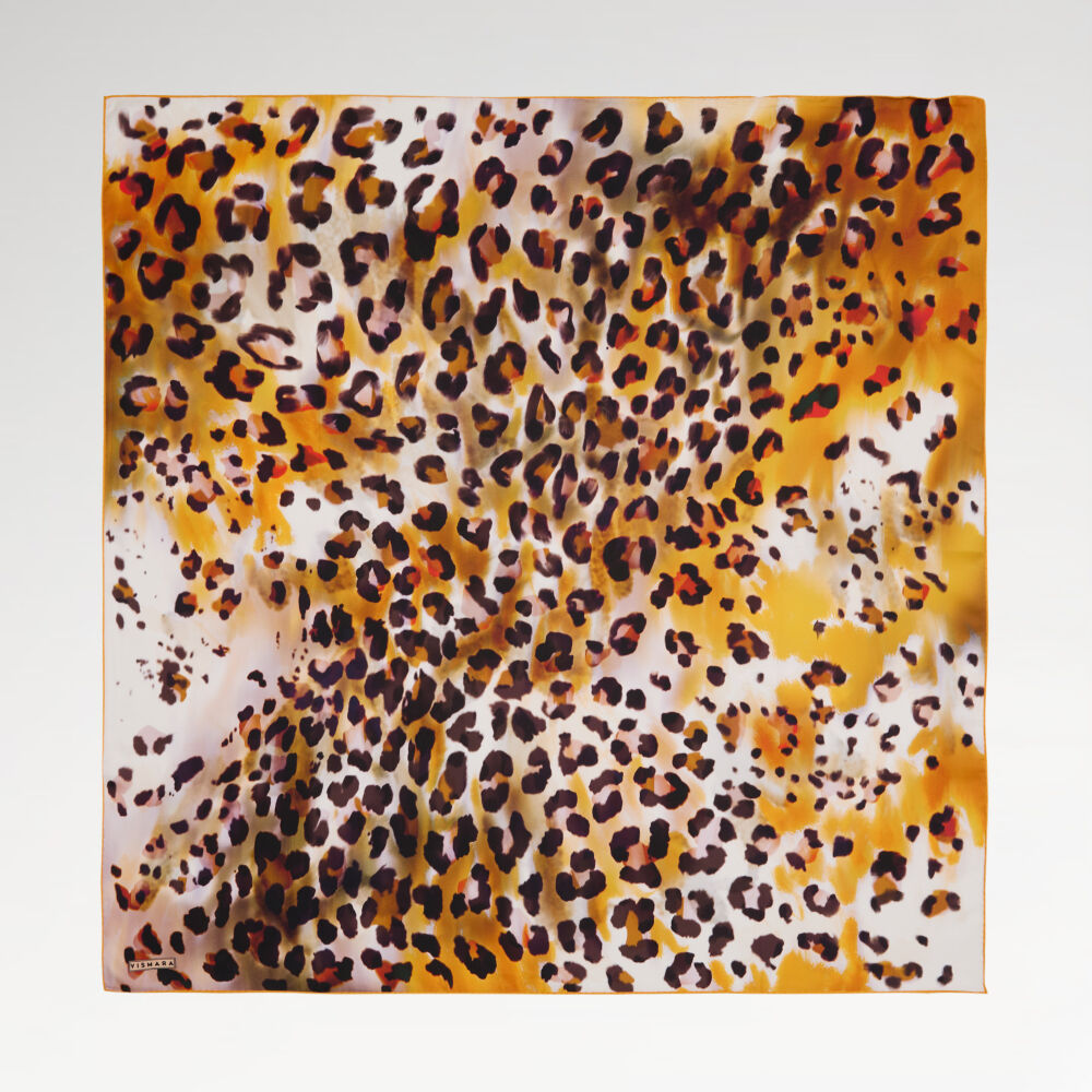 Orange Artistic Leopard Print Twill Silk Square Scarf