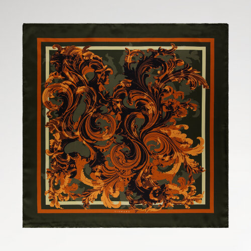 Orange Baroque Ivy Patterned Silk Square Scarf