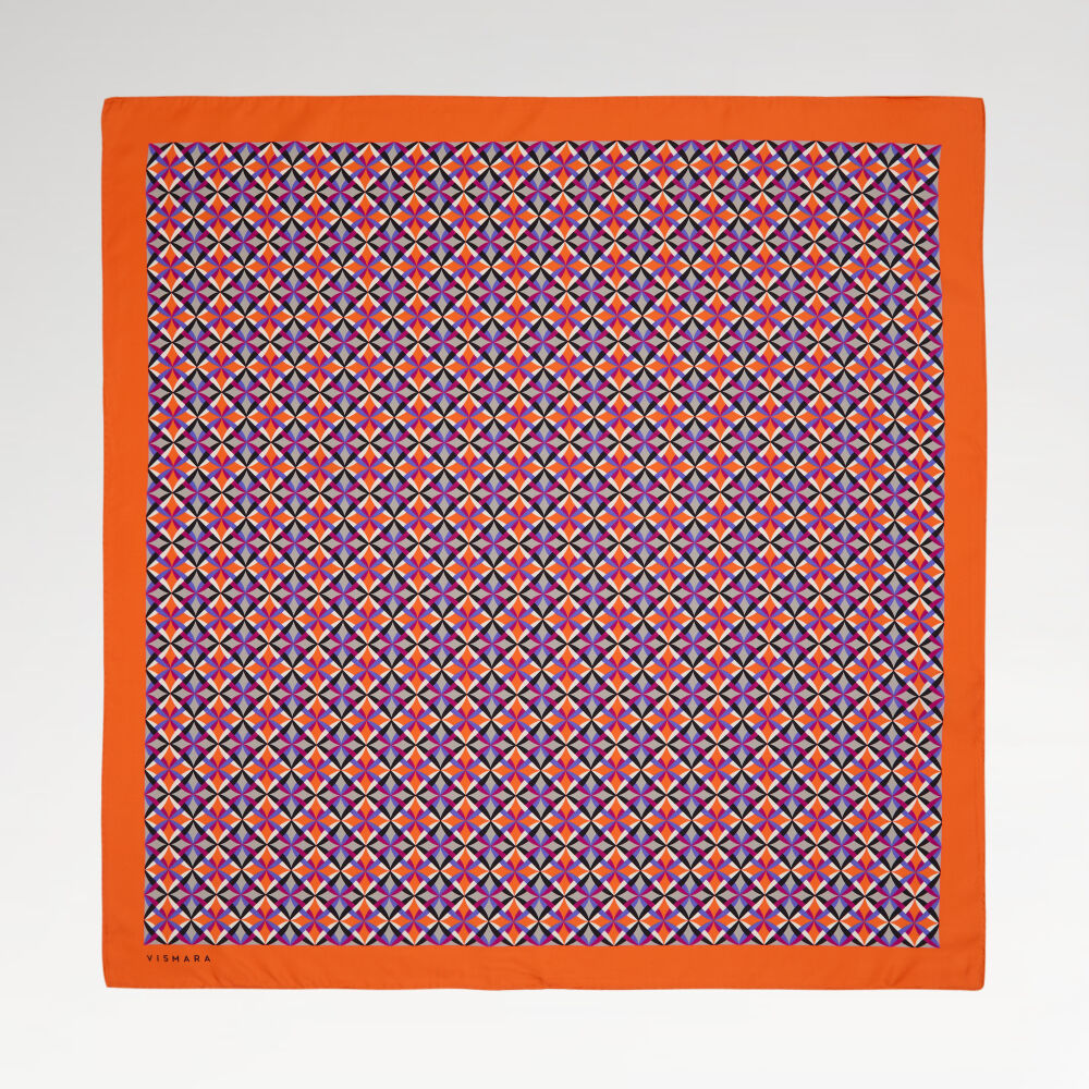 Orange Diamond Line Retro Pattern Twill Silk Square Scarf