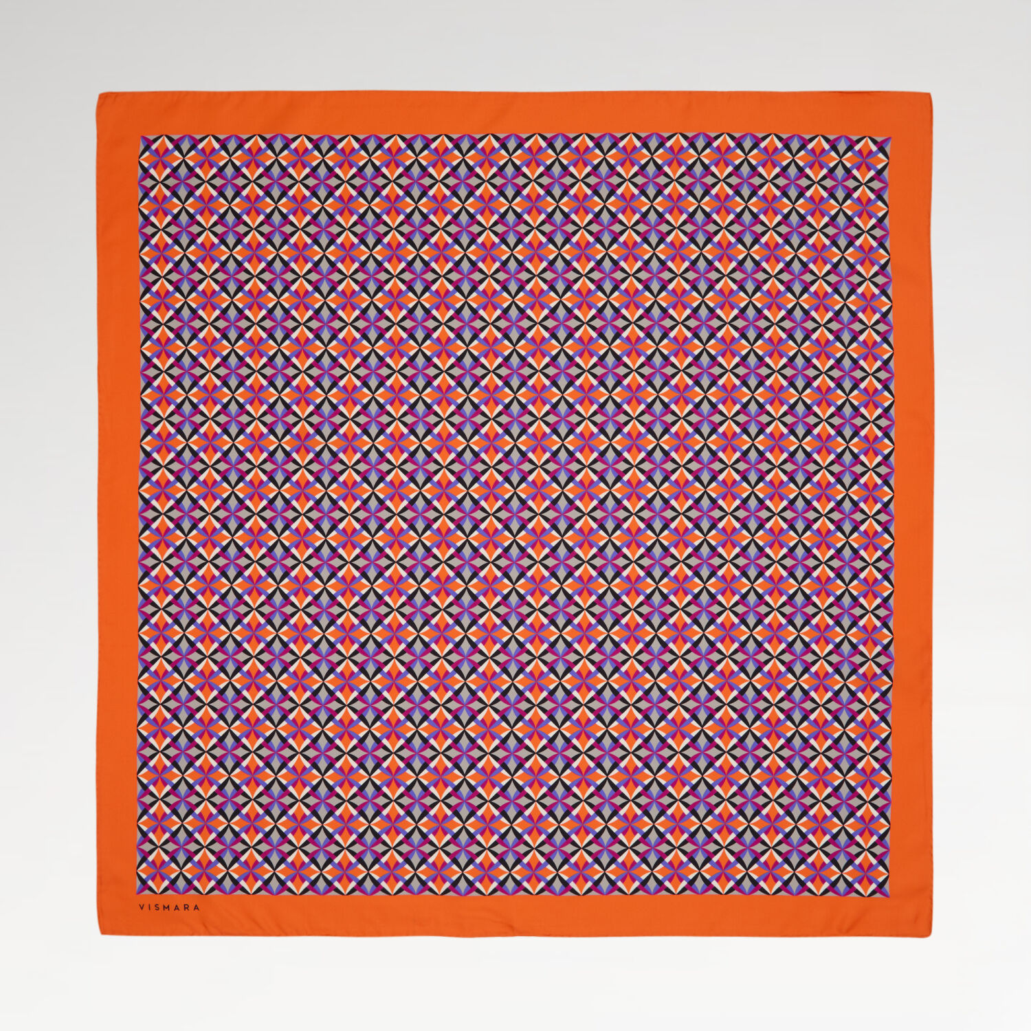 Orange Diamond Line Retro Pattern Twill Silk Square Scarf - 1