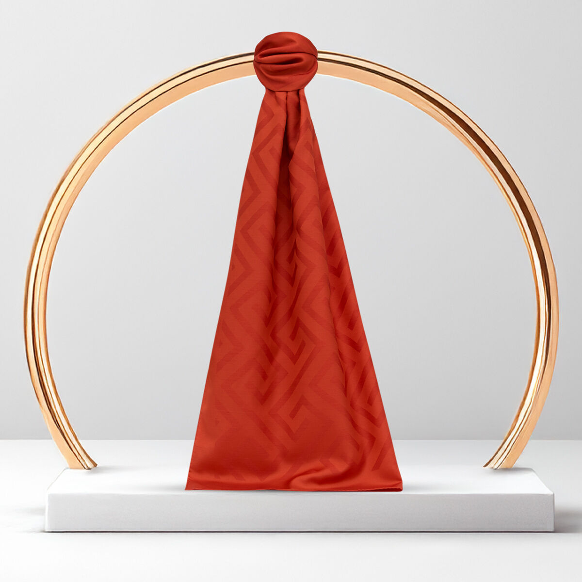 Orange G Pattern Jacquard Wool Silk Scarf - 1