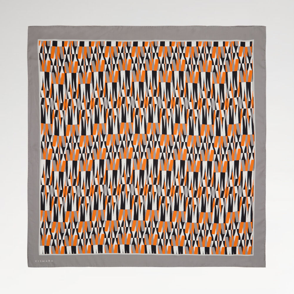 Orange Ikat Retro Patterned Twill Silk Square Scarf