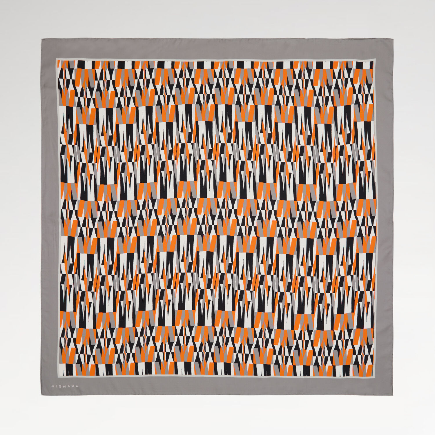 Orange Ikat Retro Patterned Twill Silk Square Scarf - 1