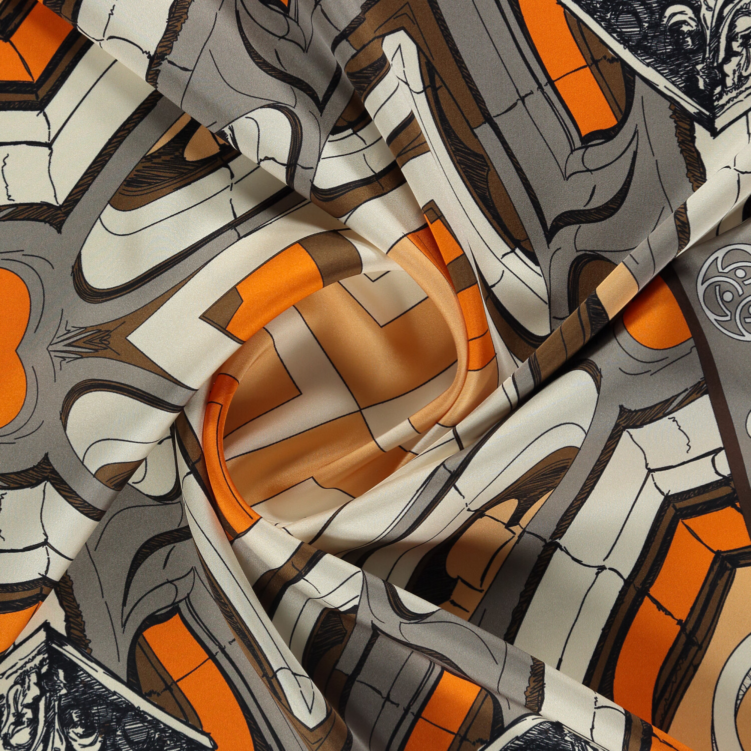 Orange Linear Columns Patterned Twill Silk Square Scarf - 2