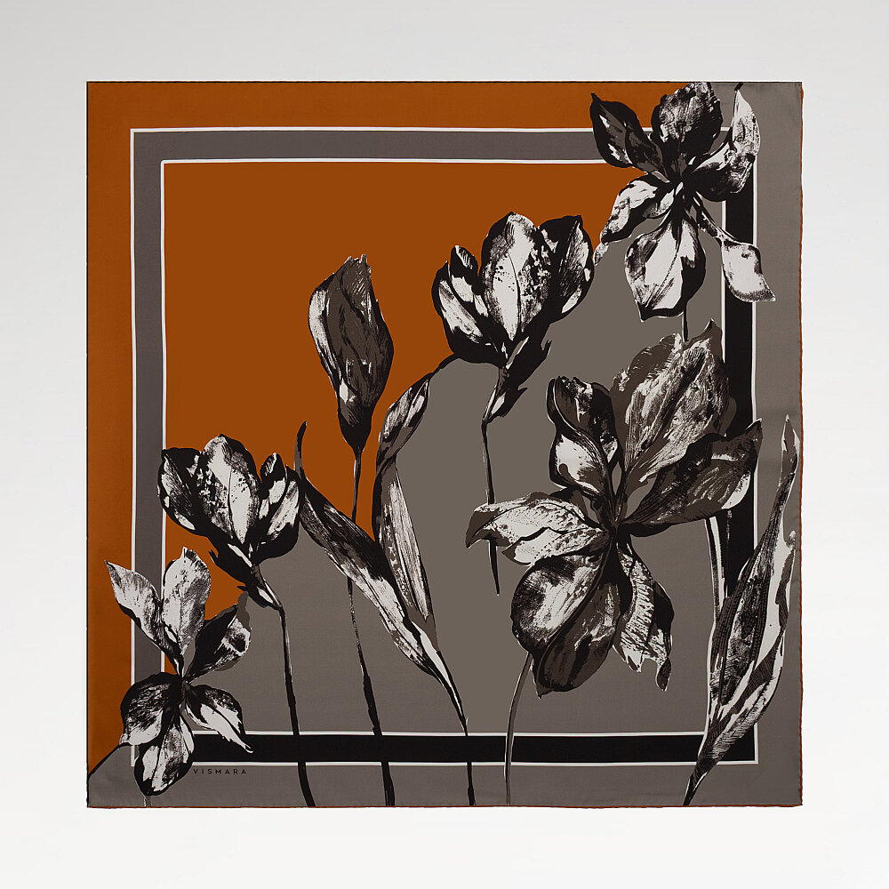 Orange Mink Vismara Camelia Patterned Twill Silk Square Scarf - 1