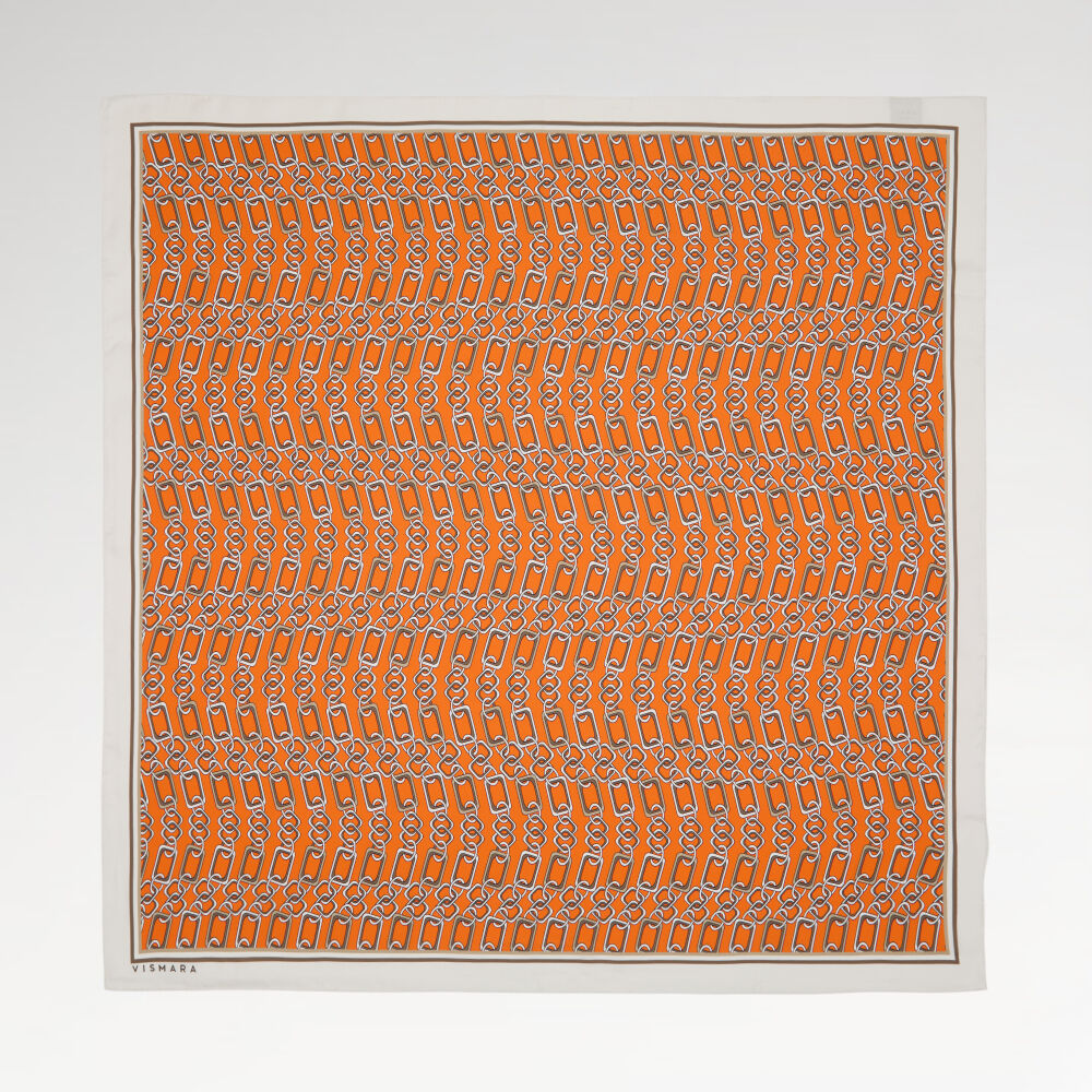 Orange Modern Chain Pattern Twill Silk Square Scarf