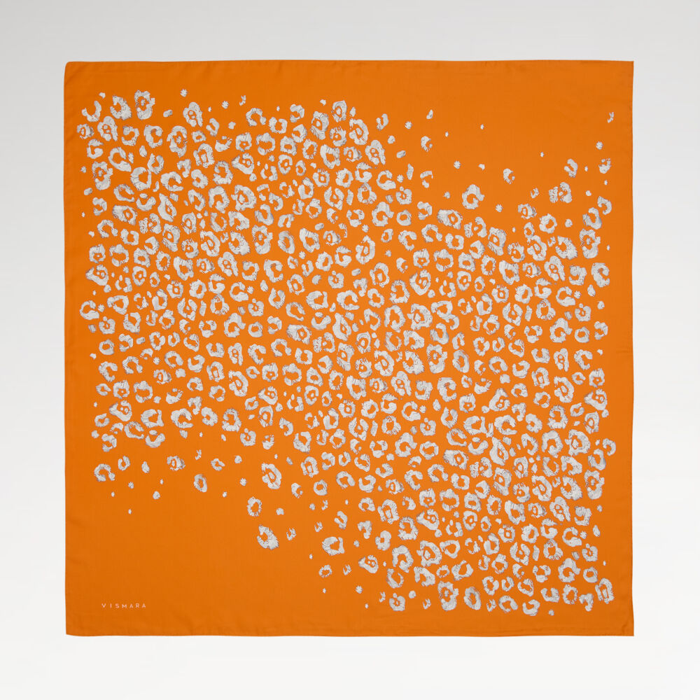 Orange Modern Leopard Texture Patterned Twill Silk Square Scarf