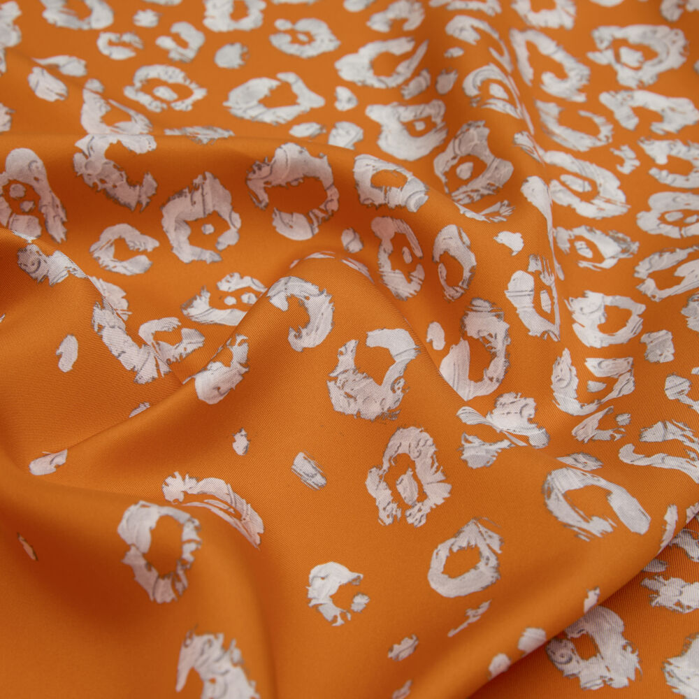 Orange Modern Leopard Texture Patterned Twill Silk Square Scarf - Vismara