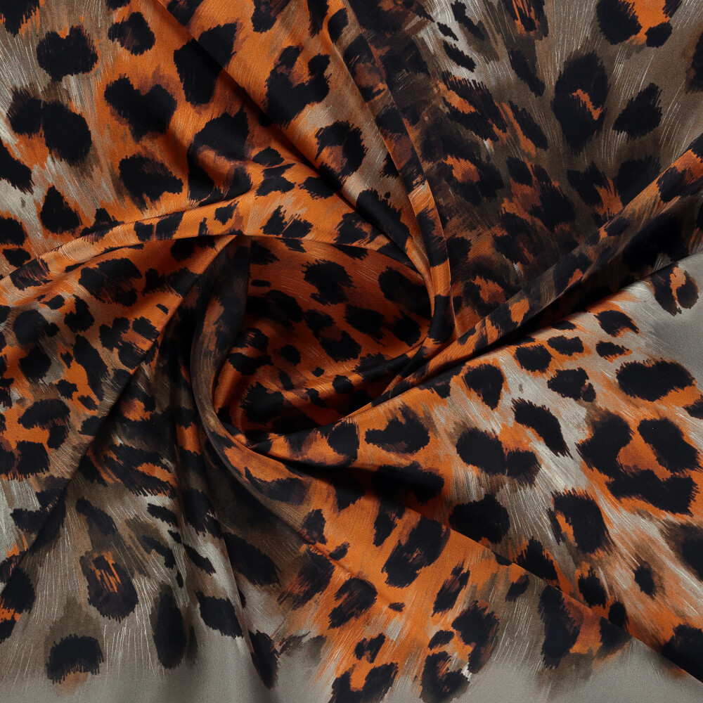 Orange Natural Leopard Pattern Twill Silk Square Scarf - Vismara