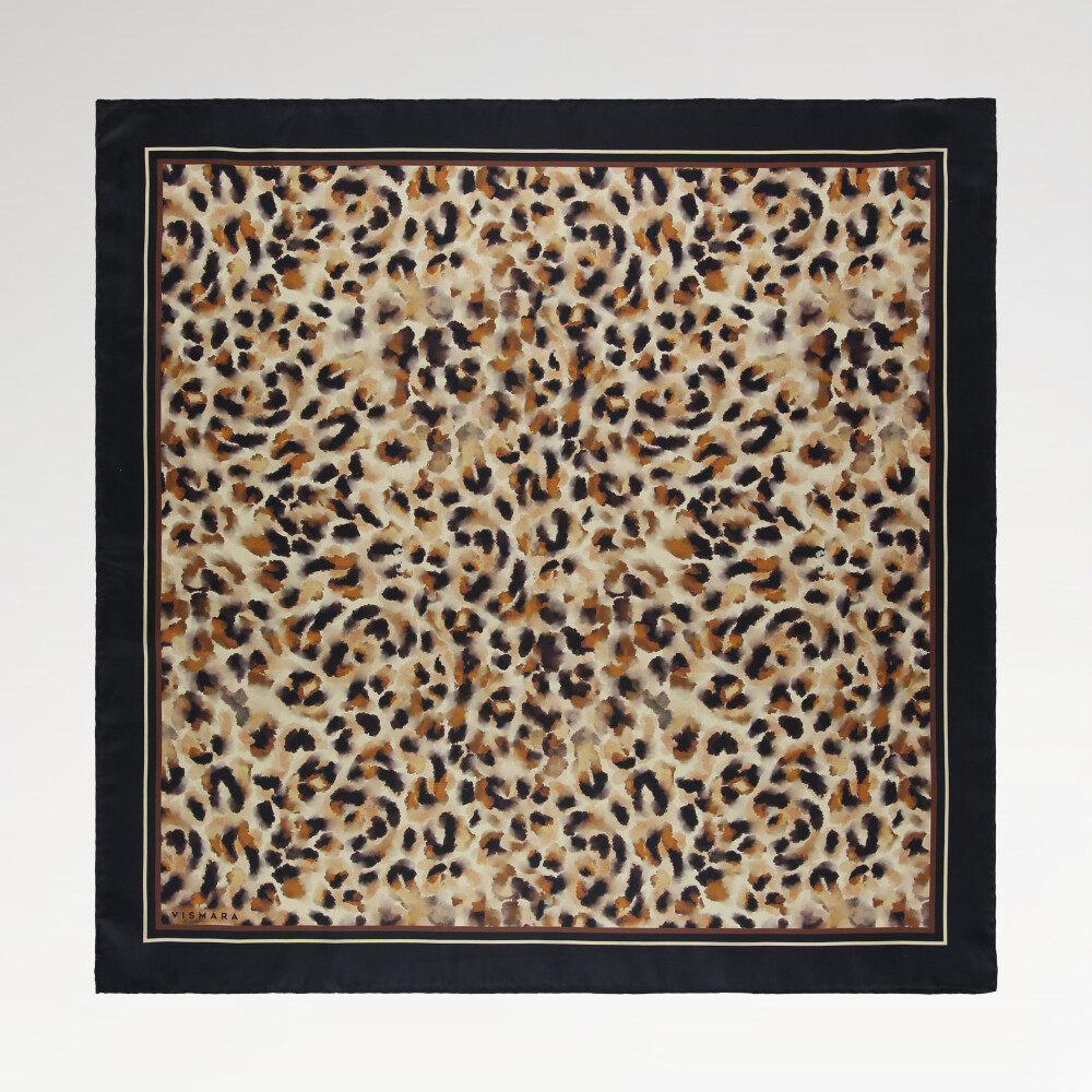 Orange Natural Nebula Leopard Pattern Twill Silk Square Scarf